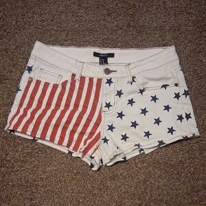 Forever 21 Women's Red and Blue Star & Stripe Denim Shorts